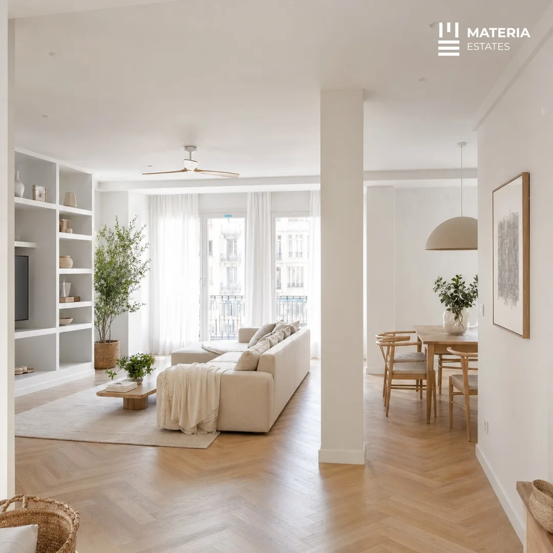 Interior luminoso de una vivienda reformada por Materia Estates